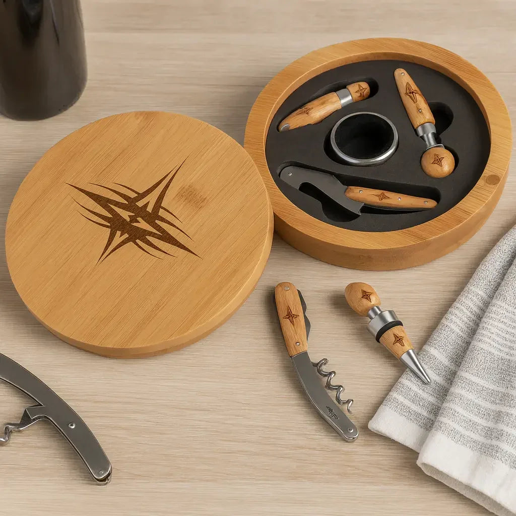 Bamboo Round Wine Tool Set - 4 Pieces