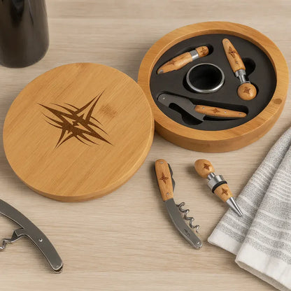 Bamboo Round Wine Tool Set - 4 Pieces