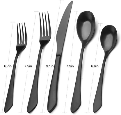 Stylish Matte Black Silverware Set - 20-Piece Stainless Steel Flatware for 4, Elegant Satin Finish, Dishwasher Safe for Home & Restaurant Use