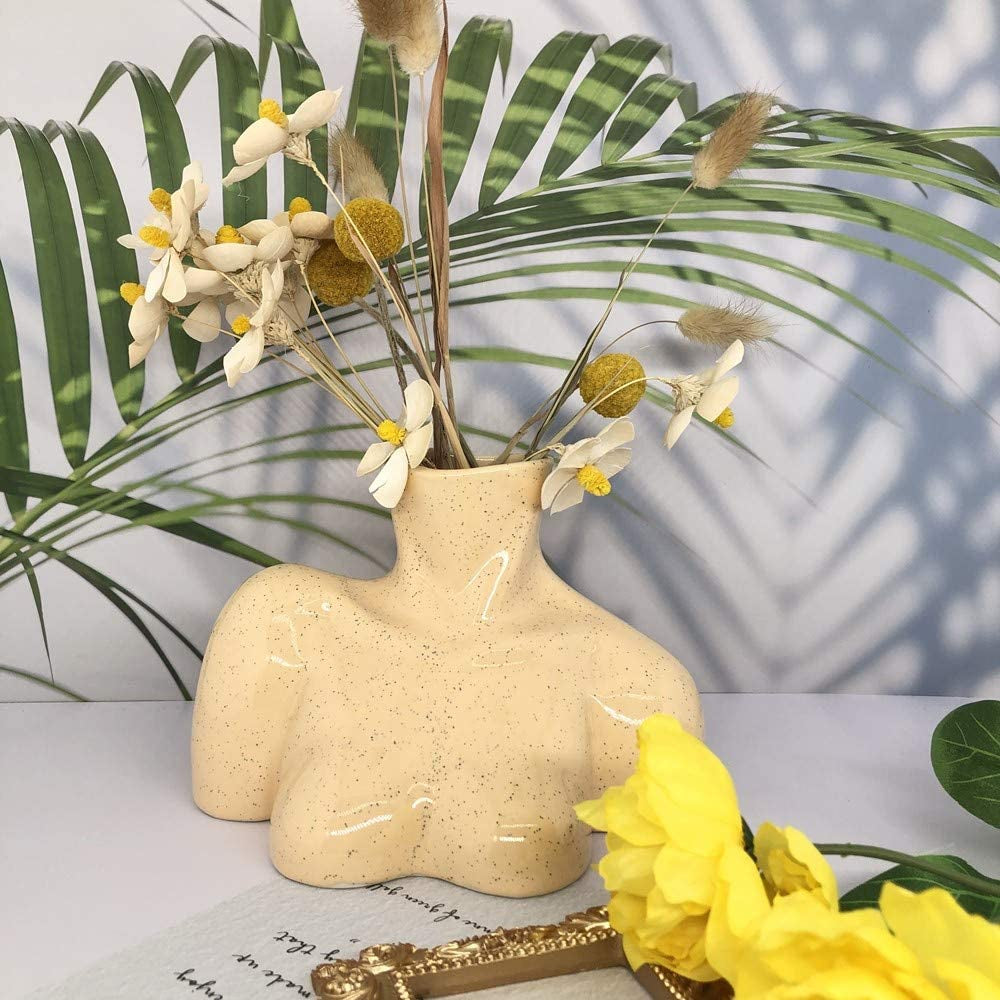 Elegant Female Form Ceramic Vase in Light Beige Tone - Unique Boho Décor for Home and Office