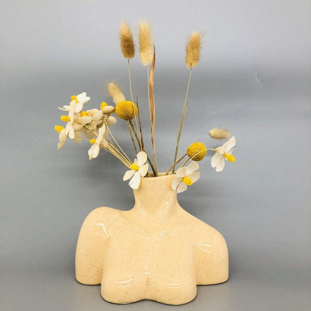 Elegant Female Form Ceramic Vase in Light Beige Tone - Unique Boho Décor for Home and Office