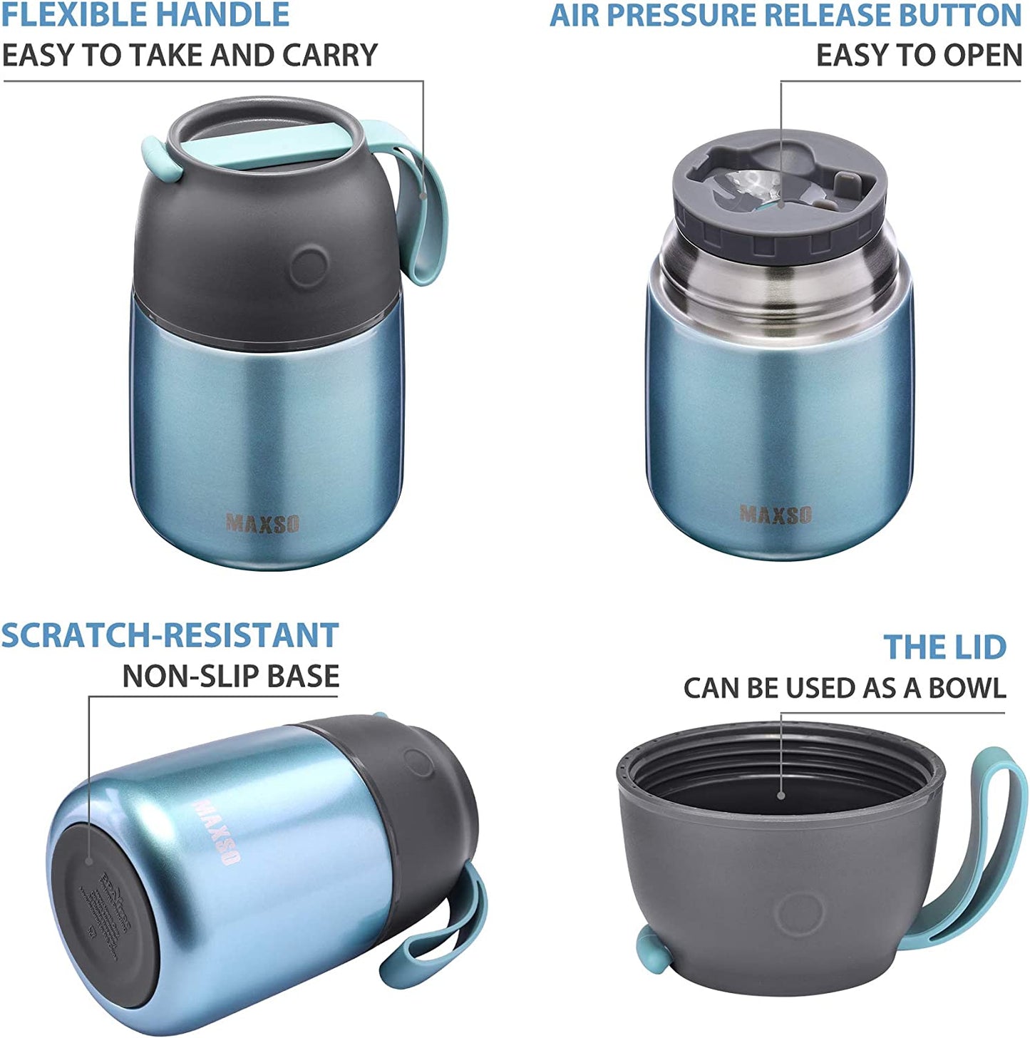 Light Blue Insulated Thermo Food Jar - 17 Oz Stainless Steel Container for Hot & Cold Meals, Perfect for Kids & Adults with Spoon Included