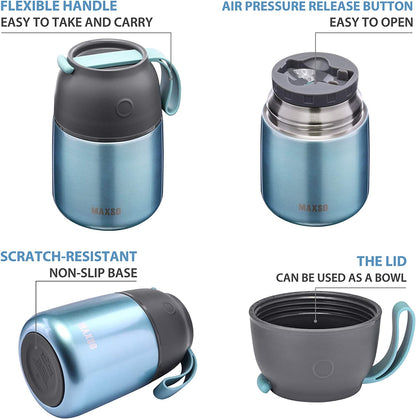 Light Blue Insulated Thermo Food Jar - 17 Oz Stainless Steel Container for Hot & Cold Meals, Perfect for Kids & Adults with Spoon Included