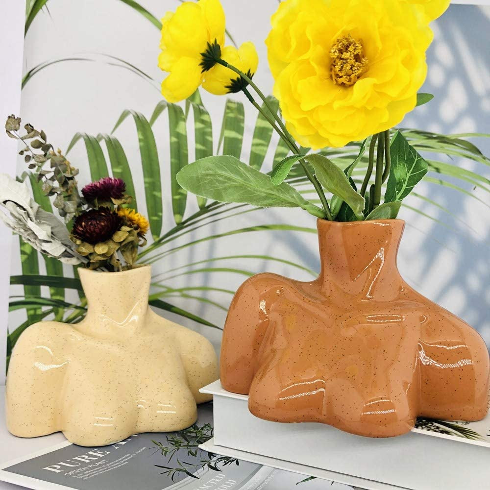 Elegant Female Form Ceramic Vase in Light Beige Tone - Unique Boho Décor for Home and Office