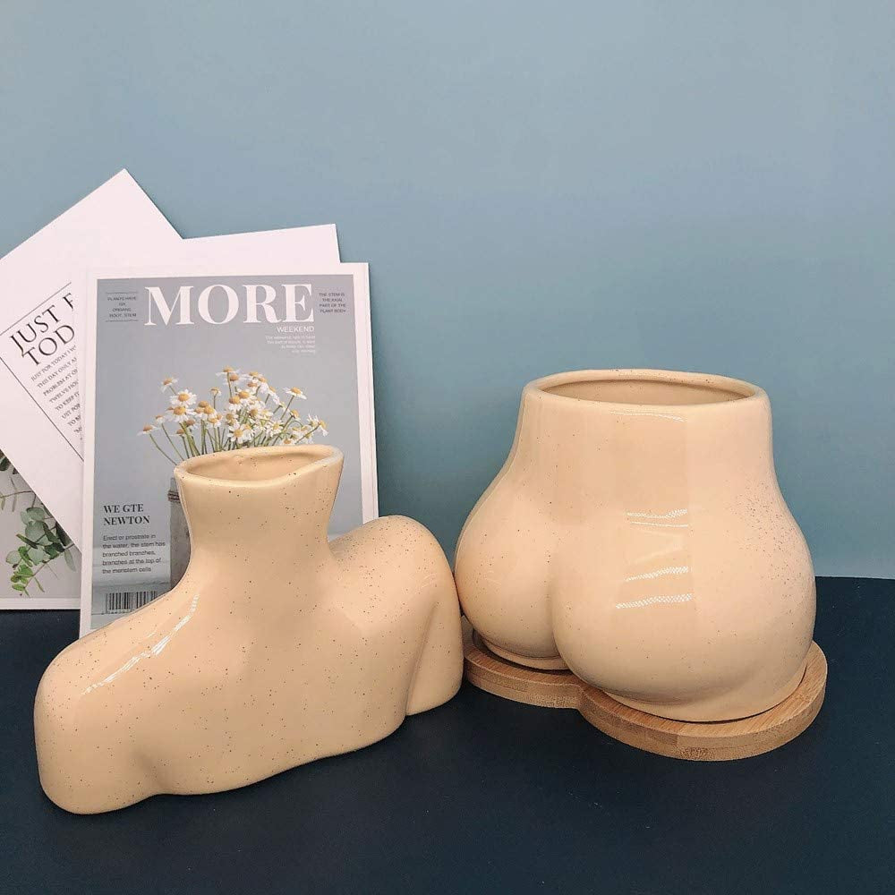 Elegant Female Form Ceramic Vase in Light Beige Tone - Unique Boho Décor for Home and Office