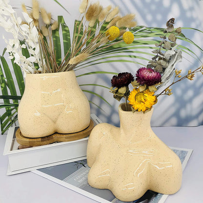 Elegant Female Form Ceramic Vase in Light Beige Tone - Unique Boho Décor for Home and Office