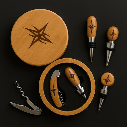 Bamboo Round Wine Tool Set - 4 Pieces