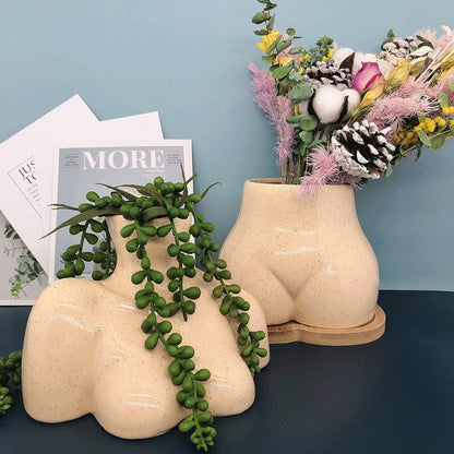 Elegant Female Form Ceramic Vase in Light Beige Tone - Unique Boho Décor for Home and Office