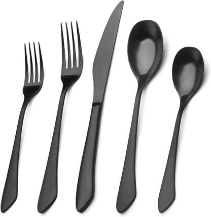 Stylish Matte Black Silverware Set - 20-Piece Stainless Steel Flatware for 4, Elegant Satin Finish, Dishwasher Safe for Home & Restaurant Use