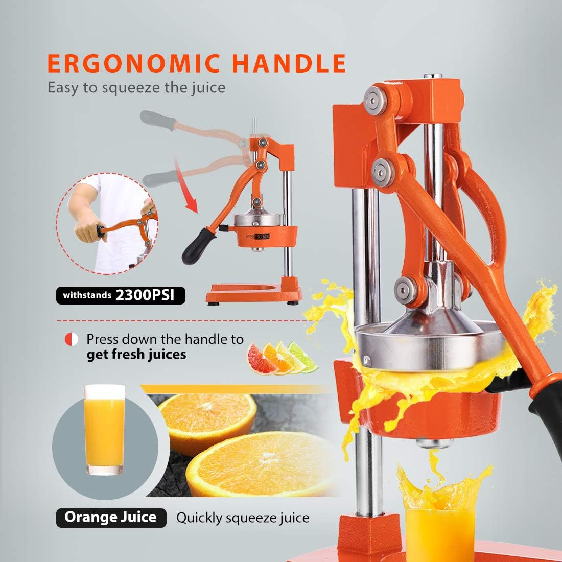 Professional Grade Manual Citrus Juicer - Heavy Duty Orange & Lemon Squeezer Machine
