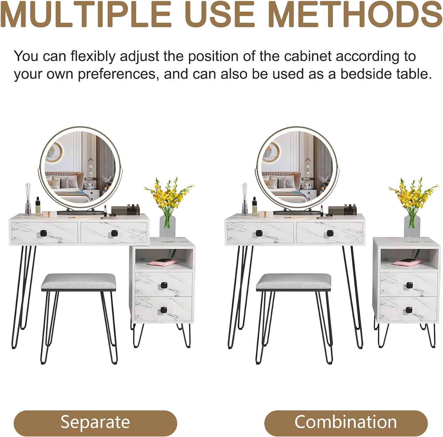 Elegant White Makeup Vanity Set with Lights, Stool, and Drawers - Perfect Dressing Table for Your Bedroom