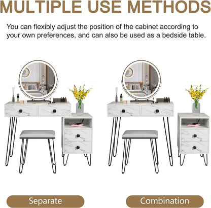 Elegant White Makeup Vanity Set with Lights, Stool, and Drawers - Perfect Dressing Table for Your Bedroom