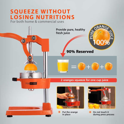 Professional Grade Manual Citrus Juicer - Heavy Duty Orange & Lemon Squeezer Machine