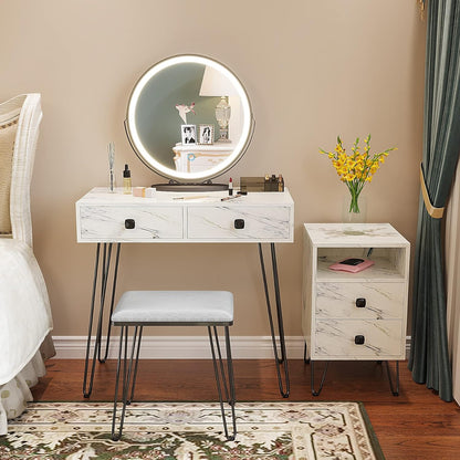 Elegant White Makeup Vanity Set with Lights, Stool, and Drawers - Perfect Dressing Table for Your Bedroom