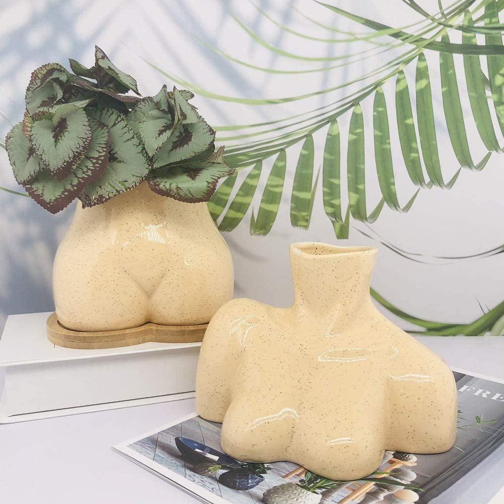 Elegant Female Form Ceramic Vase in Light Beige Tone - Unique Boho Décor for Home and Office