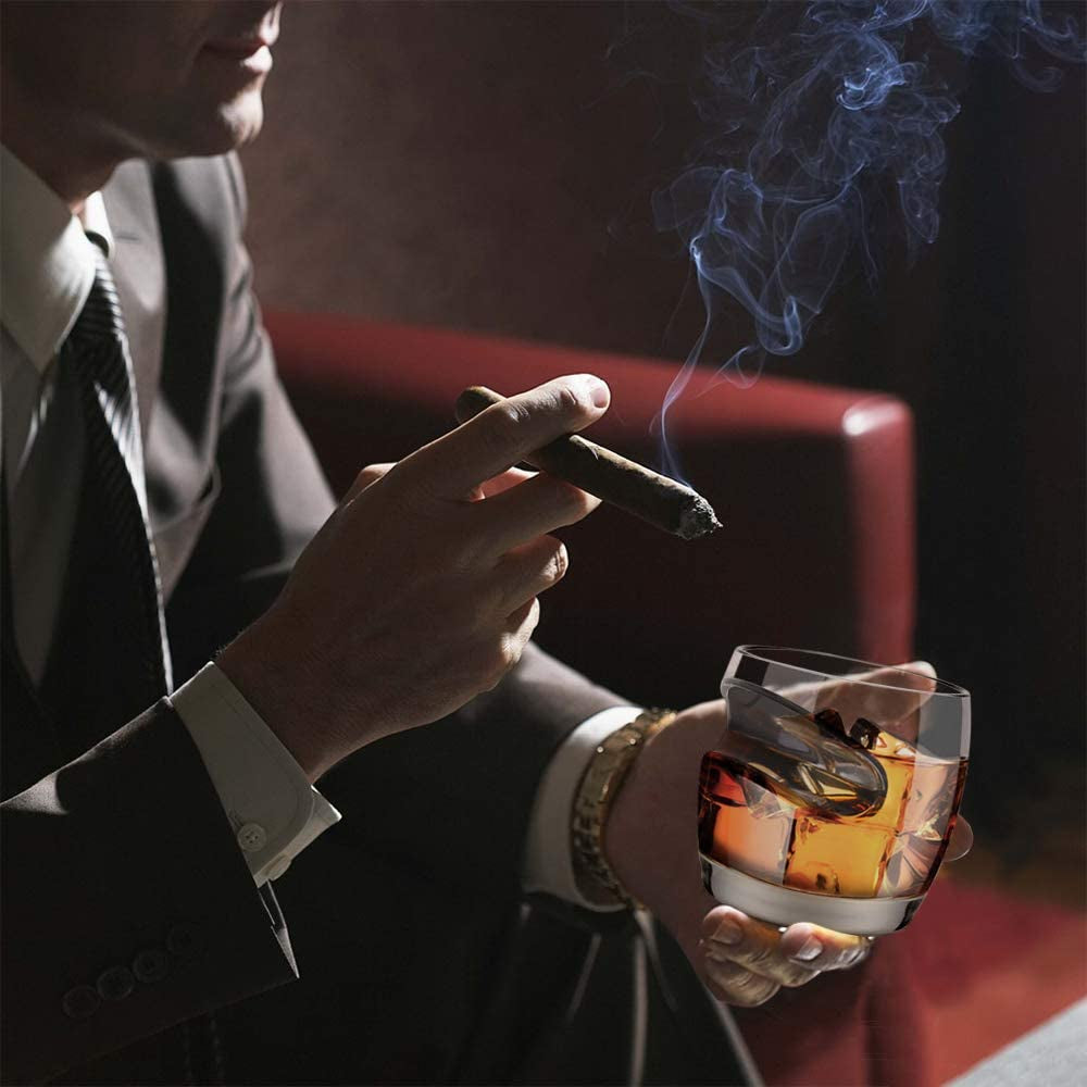 Elegant Old Fashioned Whiskey Cigar Glass - 15 Oz with Holder, Perfect Gift for Men - Ideal for Birthdays, Father's Day, Christmas, New Year, and Thanksgiving